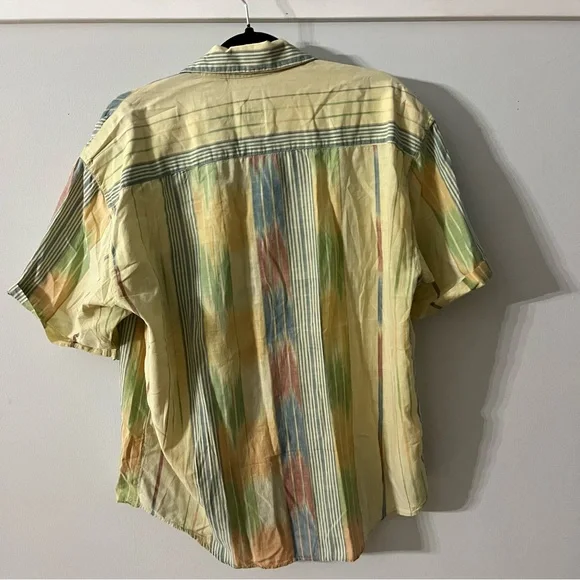 Vintage Shirt Multicolor Abstract Pattern Retro Short Sleeve Pastel Color Size M - Picture 8 of 10